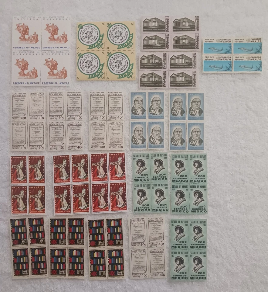 МЕКСИКА - 1963 - 1975 - ЛОТ ИЗ 20 БЛОКОВ 4 МАРОК - MNH - M #45 - Изображение 1 из 1