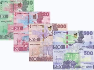 Zambia Zestaw 4 szt. 10 20 200 500 Kwacha 2024 2025 P 62 63 66 67 NOWY UNC - Zdjęcie 1 z 7