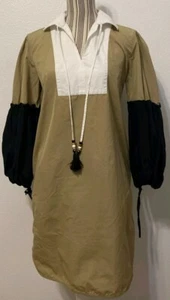 Max Mara Womens Fornovo Cotton Beige Multi V-Neck Tassel Dress Size 6 - Picture 1 of 16