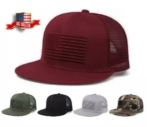 Embroidered USA American Flag Cotton Adjustable Snapback Mesh Trucker Hat Cap - Picture 1 of 6