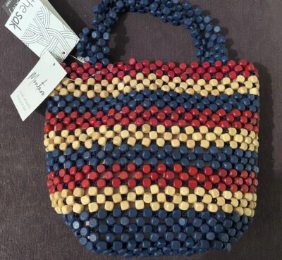 Bolso Pequeño THE SAK Montara Madera Cuentas a Mano ROJO AZUL Y TOSTADO 108910 ¡Nuevo! Foto 1 de 4
