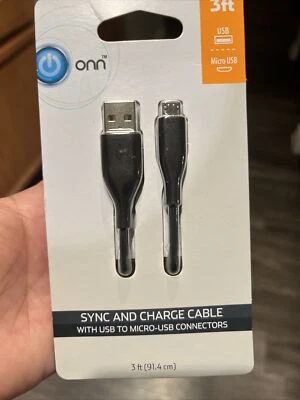 Onn Charger~3 ft~Sync and Charge Cable, With USB to MICRO-USB ~Black - Image 1 of 2