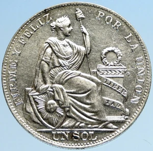 1934 PERU South America 1 SOL Antique BIG Original Silver Peruvian Coin i97678 - Picture 1 of 3