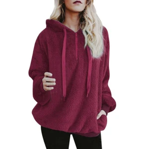 Womens Ladies Warm Teddy Bear Fleece Hoodie Jumper Hooded Pullover Sweatshirt - Picture 1 of 30