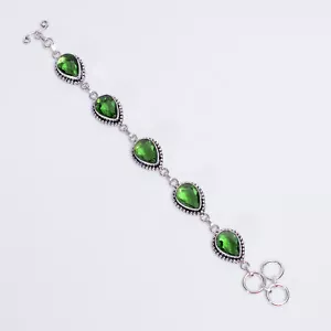 Peridot Gemstone Vintage Handmade 925 Sterling Silver Bracelet 6-8" W750 - Picture 1 of 5
