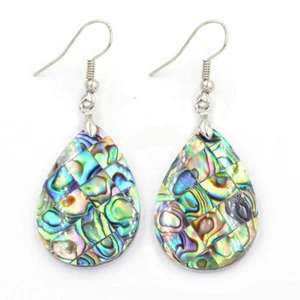 New Waterdrop Cut Multi Color Abalone Shell Silver Charm Women Dangle Earrings - Picture 1 of 6