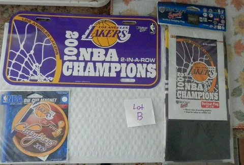 Los Angeles Lakers License Plate lot with flag & Magnet 2001 & 2009 Finals Lot B Cover