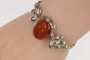 Vintage Sterling Silver Amber and leaves Bracelet 18.1g  - Picture 1 of 4