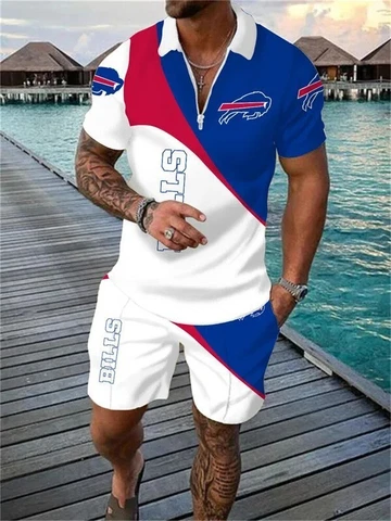Buffalo Bills Mens Tracksuit 2 Piece 3D Print Zip-up T-Shirts Shorts Trunks Set Cover