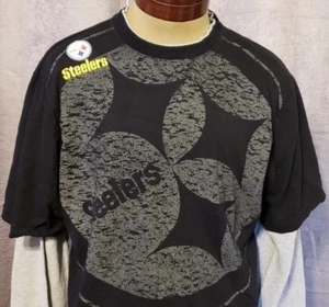 Steelers Double Sleeve T-Shirt L schwarz grau NFL Football Lagenlook Tee - Bild 1 von 4