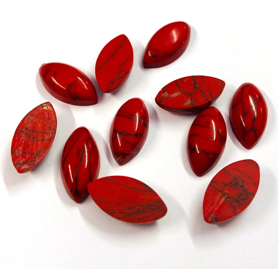 Cabujón con forma de marquesa Howlita roja espalda plana al por mayor piedras preciosas sueltas Foto 1 de 4