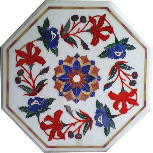 18" Marble Coffee Table Top Pietra dura Inlay Lapis Work For Home Decor - Image 1 of 1
