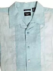 Haggar Men's XXL Blue 2 tone S/S Button Down Shirt Washable Linen & Rayon NWT - Picture 1 of 7