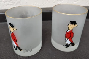 2 Vintage Daniel Baer Snutty Fox Pair Whiskey Frosted Glass Cups - Picture 1 of 6