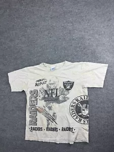 Vintage 90s Oakland Raiders Football T Shirt Mens M Gray USA Made Aerial Assault - Picture 1 of 7