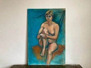 Dipinto olio vintage grande natura morta scuola arte donna nuda ritratto recupero - Foto 1 di 15