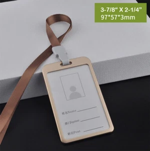 ID Card Badge Holder w/ Neck Strap Lanyard Necklace Aluminum Vertical Case Reel - Picture 1 of 10