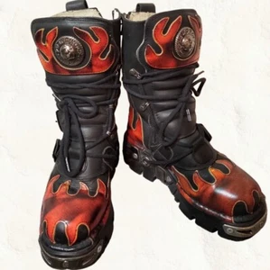 New Rock Reactor FLAME EUT37 UK4.5 Mens/Unisex Leather Boots Biker Goth Punk - Picture 1 of 20