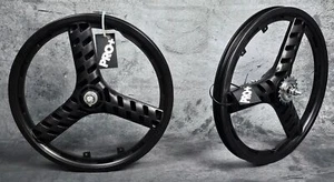 PRO+ 20" BICYCLE GT STYLE MAG WHEELS 3 SPOKE WHITE FOR BMX BICYCLES (CHROME COG) - Picture 1 of 4