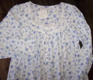 NWT Eileen West White BLUE ROSES FLORAL 48" Ballet Nightgown S 100% COTTON KNIT - Picture 1 of 3