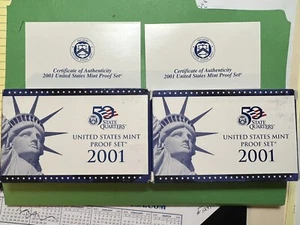 (2) 2001-S United States 10 Coin Proof Sets - 20 US Mint Coins, Boxes & COA’s - Picture 1 of 10