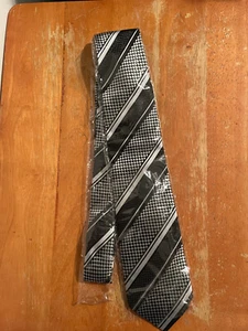 Hisdern Men's Black and Silver Stripped Diamond Print Neck Tie - NIP de - Picture 1 of 2