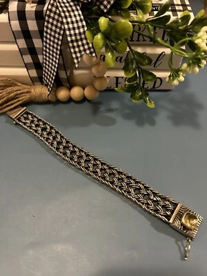 STERLING SILVER Wide Braided Yellow Citrine 68.2 Grams 7.25” VERY NICE! - Image 1 of 4