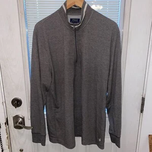 Polo Ralph Lauren Sweater Mens Large 1/4 Zip Heather Gray White Pony Stretch - Picture 1 of 5