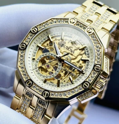 Relógio masculino Bulova Octava automático mostrador dourado automático tom dourado 98A292 - Imagem 1 de 4