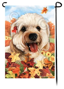 Falling Leaves Garden Flag - Buff Cavapoo - Picture 1 of 1