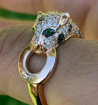 EFFY 14K Rose Gold Panther Cocktail Ring White & Black Diamonds Size 7 - Image 1 of 4