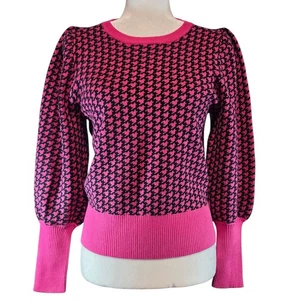Philosophy Houndstooth Sweater Size S Pink Black Puff Sleeve Dark Academia Retro - Picture 1 of 8