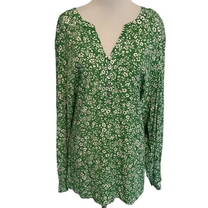 J. Jill Popover Top Womens Size XL Tall Kelly Green Ditsy Floral Flowy Blouse - Picture 1 of 9