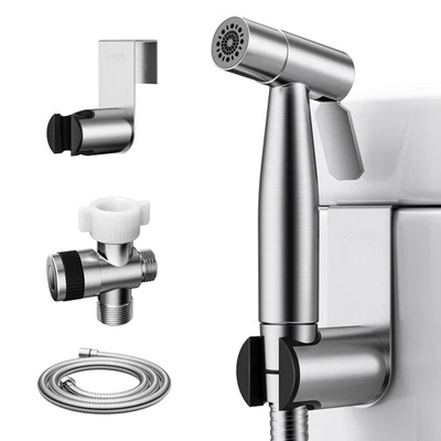 Stainless Steel Brushed Nickel Bidet Sprayer with Shattaf Adapter and Hose - Image 1 of 4