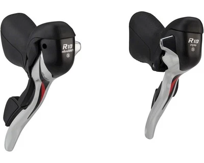microSHIFT R10 3x10 Speed Drop Bar Shift Lever Set Triple Shimano Silver - Image 1 of 4