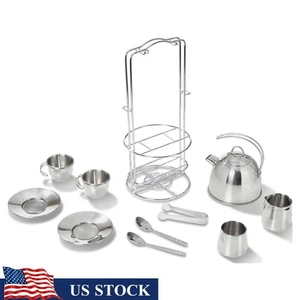 Stainless Steel Kids Tea Set W/ Storage Rack 11pcs Pretend Play Tea Parties New - Bild 1 von 10