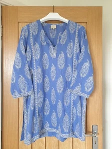 ANOKHI for EAST Blue Silver Hand Block Cotton Print Kurta Tunic Blouse s m 10 - Picture 1 of 19