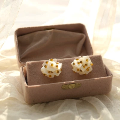 Vintage 1950's Earrings Mother of Pearl MOP Chip Cluster Clip On Made in Japan - Image 1 of 4