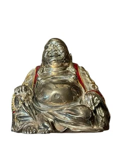 SELTEN VINTAGE MAGRINO 925 STERLINGSILBER GLÜCKLICH LACHENDER CHINESISCHER BUDDHA 4 X 4 - Bild 1 von 10