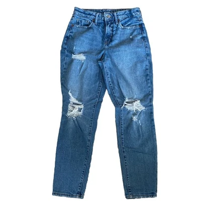 Old Navy O.G. Pantalones de mezclilla rectos de tiro alto para mujer talla 2 desgastados ligeros Foto 1 de 4