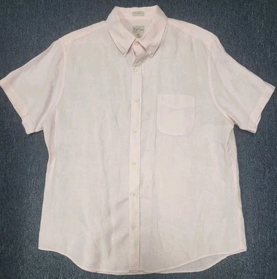 J Crew Baird McNutt Irish Linen Short Sleeve Buttondown Shirt Mens XL Light Pink - Image 1 of 4