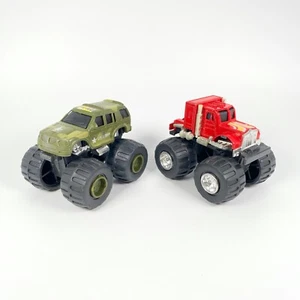 Lot 2- 1998 Soma Mighty Wheels Monster Truck, US ARMY Green Camo & Red Semi Rig - Picture 1 of 12