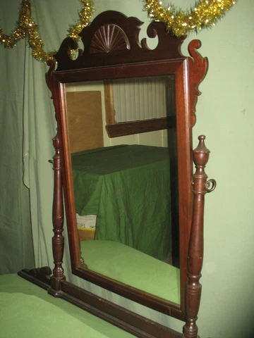LOCAL FLORIDA- -VTG 1940's Tilt  Solid Wood Mahogany Mirror for Dresser 42” L Cover