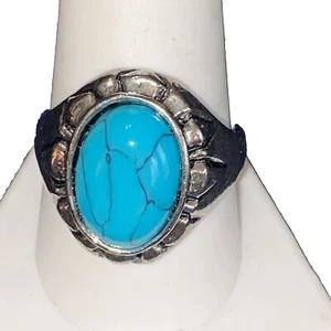 Anello solitario donna acciaio inox turchese misura 10 accessori gioielli bellezza - Foto 1 di 6