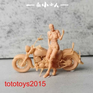 1/64 1/87 1/43 Leather jacket motorcycle girl Scene Minatures Figures Doll Model - Picture 1 of 5