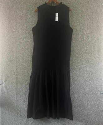 J Crew Dress Womens XL Black Smocked Drop Waist Poplin Whimsigoth BS803 NWT - Image 1 of 4