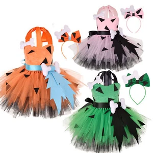 Cosplay The Croods Kids Dress Headband Halloween Girls Princess TUTU Skirt Suit - Picture 1 of 12