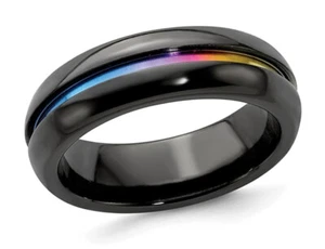 Mens Titanium Rainbow Anodized Center Band Ring (7mm) - Picture 1 of 4