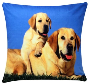 Chenille Cotton Golden Retriever Labrador Dog & Puppy 17 x 17 inch Cushion Cover - Picture 1 of 1