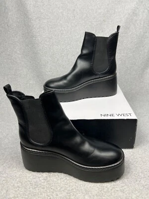 Y2K Nine West Suela Gruesa Puntera Tirar de Chelsea Botines 10 90s Goth Baddie Foto 1 de 4